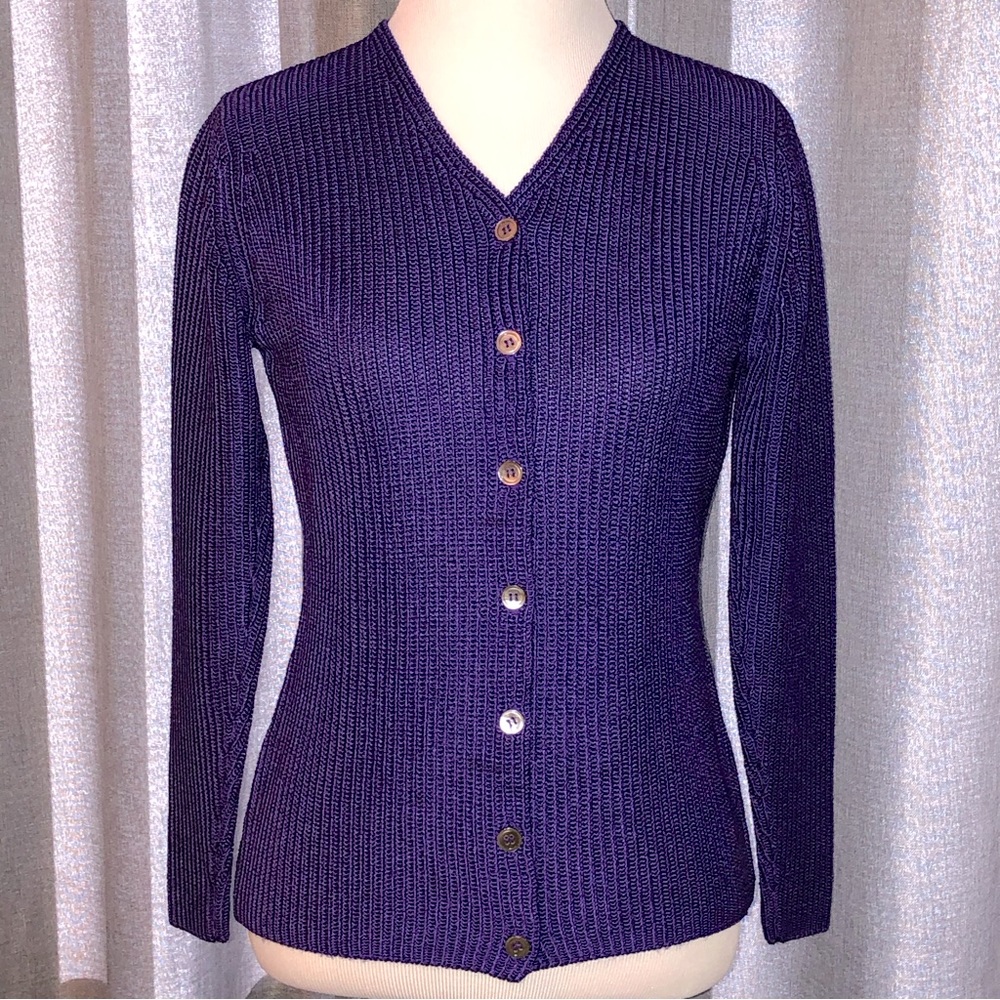Lauren Ralph Lauren Long Sleeve V Neck Royal Purple Cardigan
